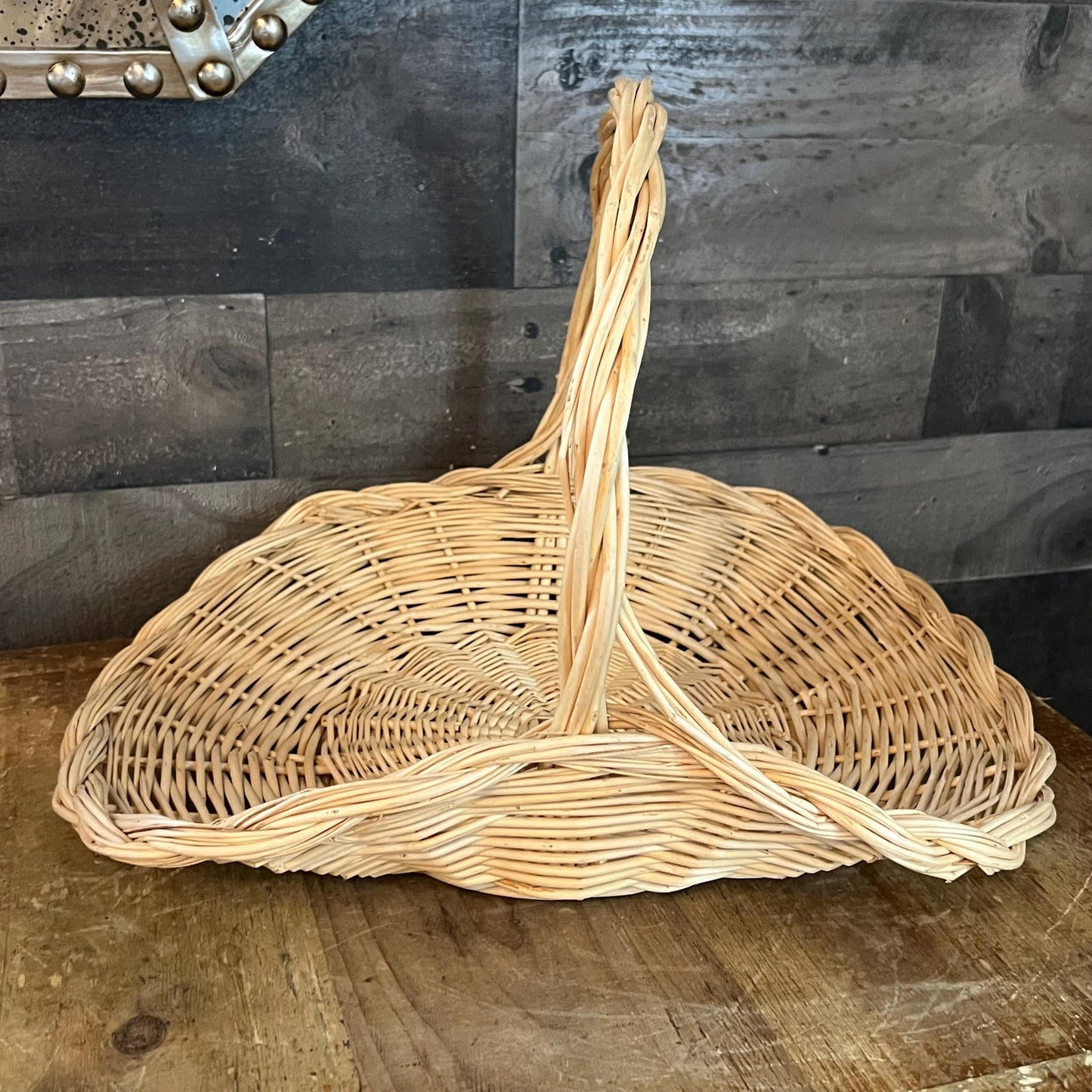 Vintage Blonde Woven Wicker Gathering Basket - Firewood Basket - Flower Basket - Stick Basket