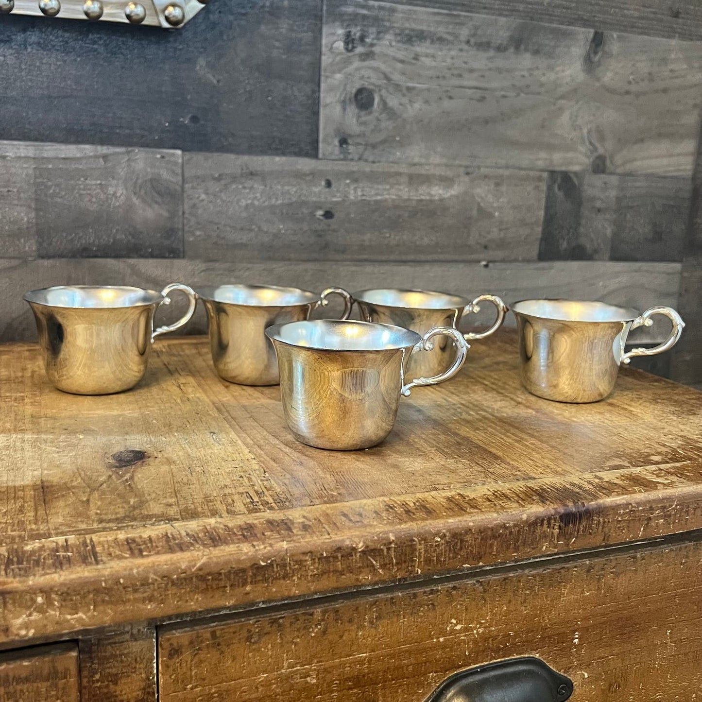 Vintage Set of 5 Silverplated Handled Punch Cups