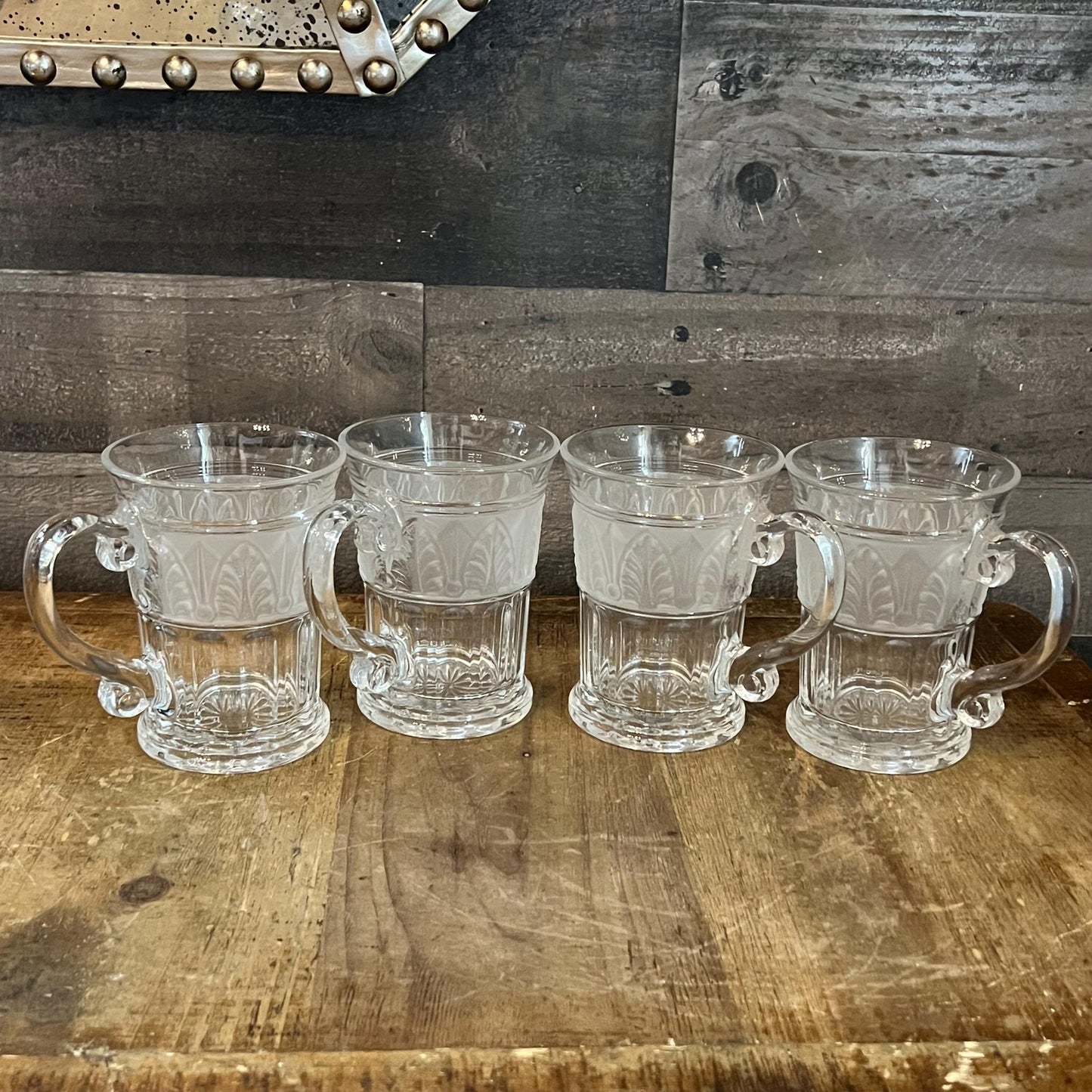 Vintage Set of 4 Crystal Clear Industries Athens Mugs - Coffee Mugs - Irish Coffee Glasses