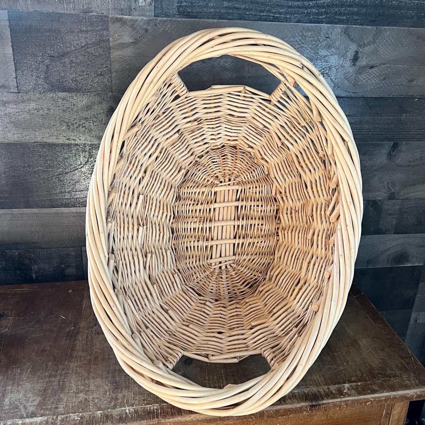 Vintage Woven Wicker Oval Handled Basket - Laundry Basket - Blanket Storage