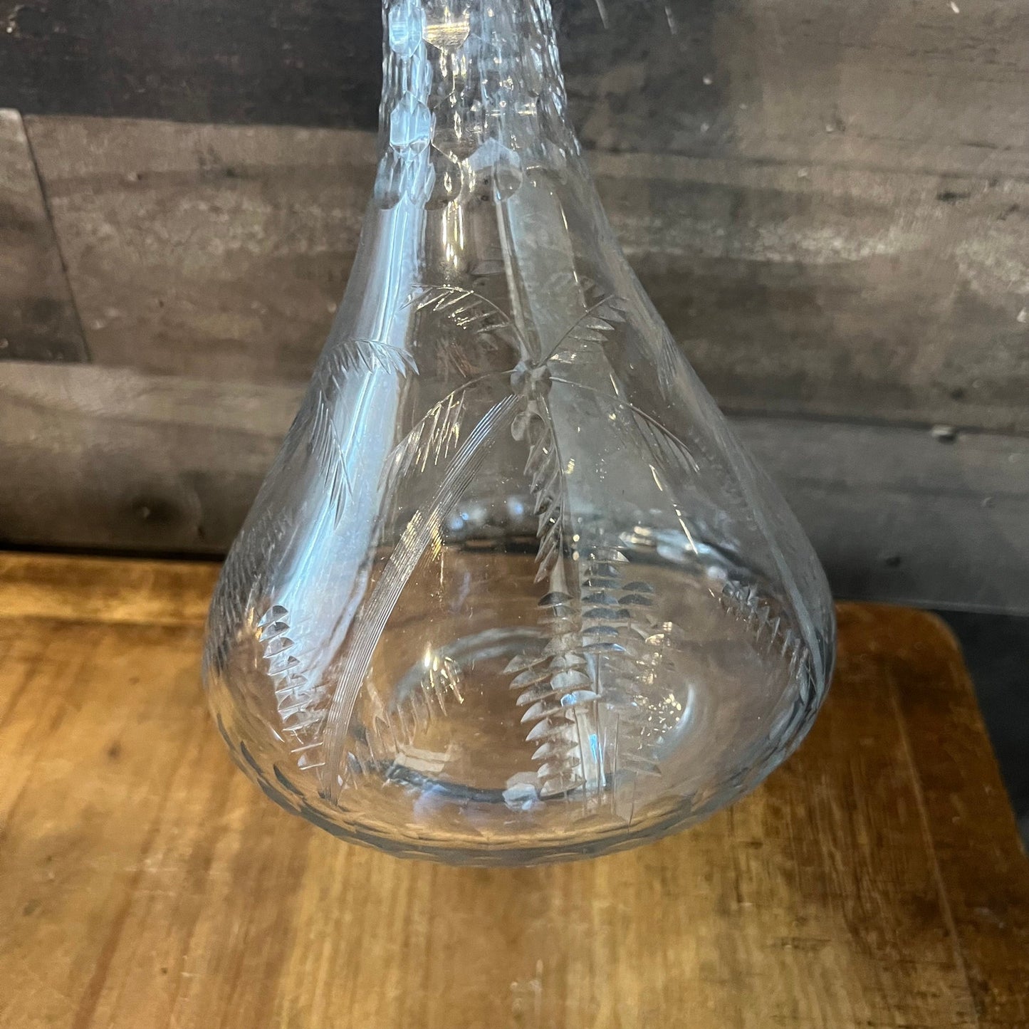 Vintage Crystal Palm Tree Etched Nautical Beach Decanter and Stopper