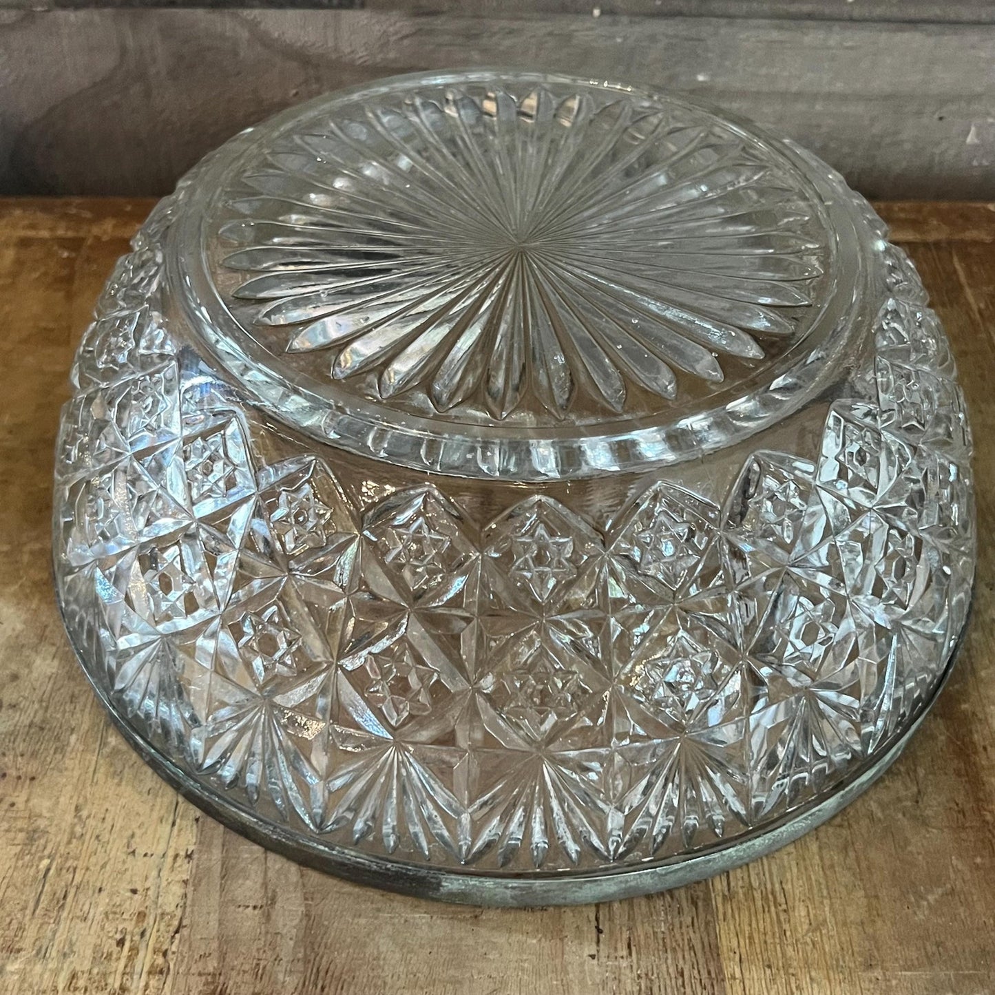Large Crystal Bowl with Silverplated Rim