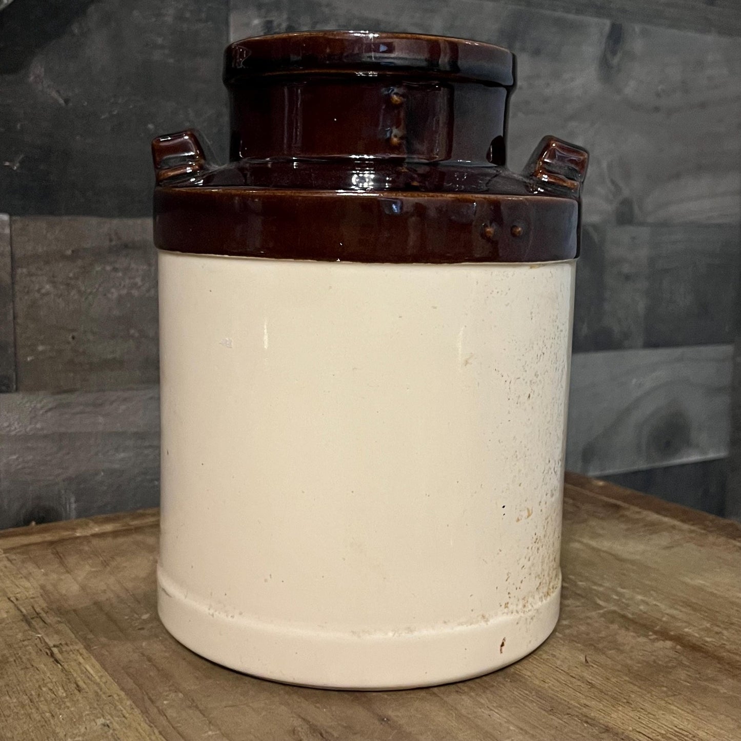 Vintage McCoy Pottery Brown and Cream Double Handled Stoneware Canister