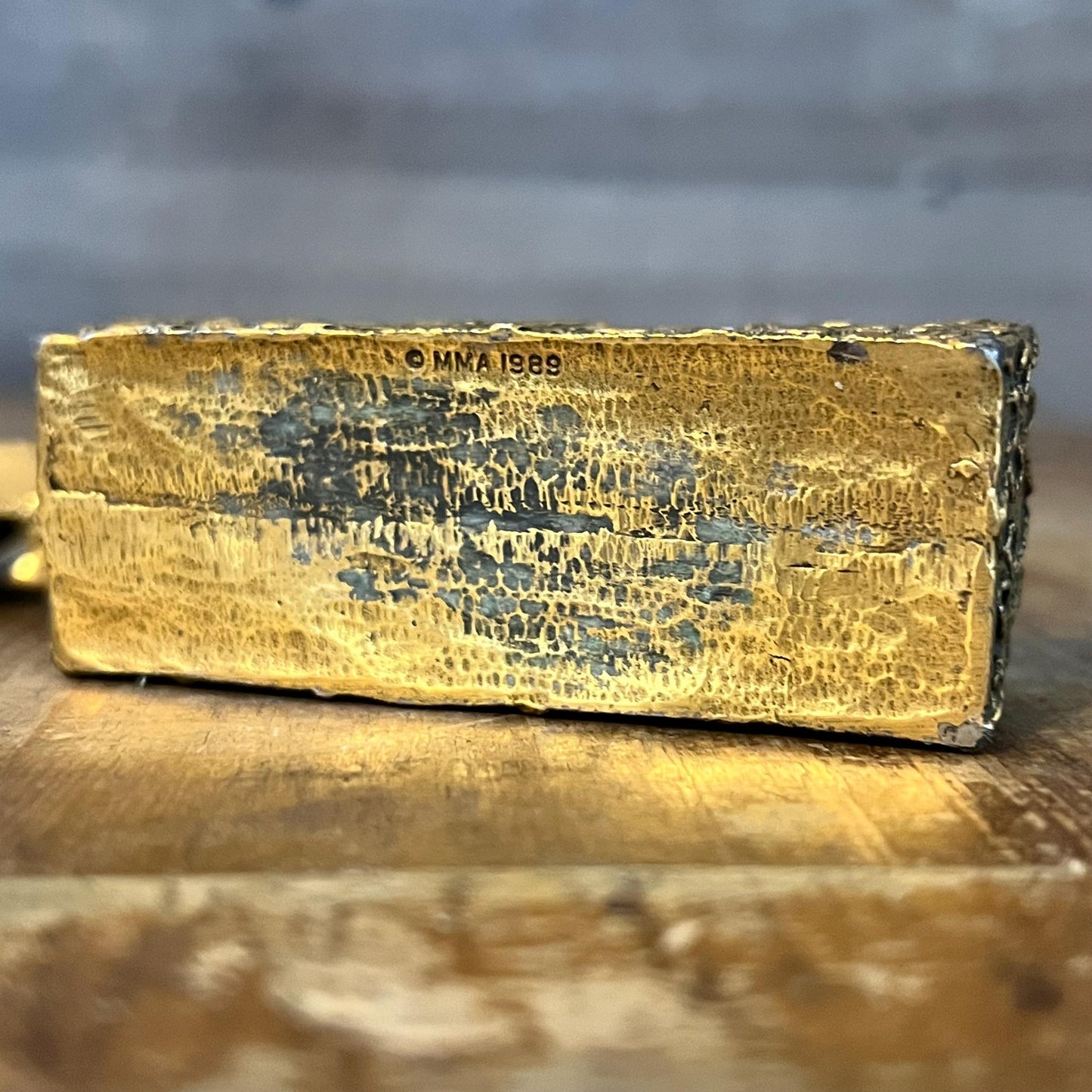 Vintage Metropolitan Museum of Art MMA Gold Tone Rectangular Lidded Divided Trinket Box with Gold Tone Birds and Rope Detailing