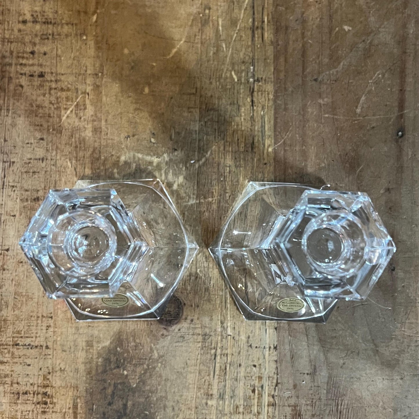Vintage Pair of Bleikristall Crystal Candlestick Holders