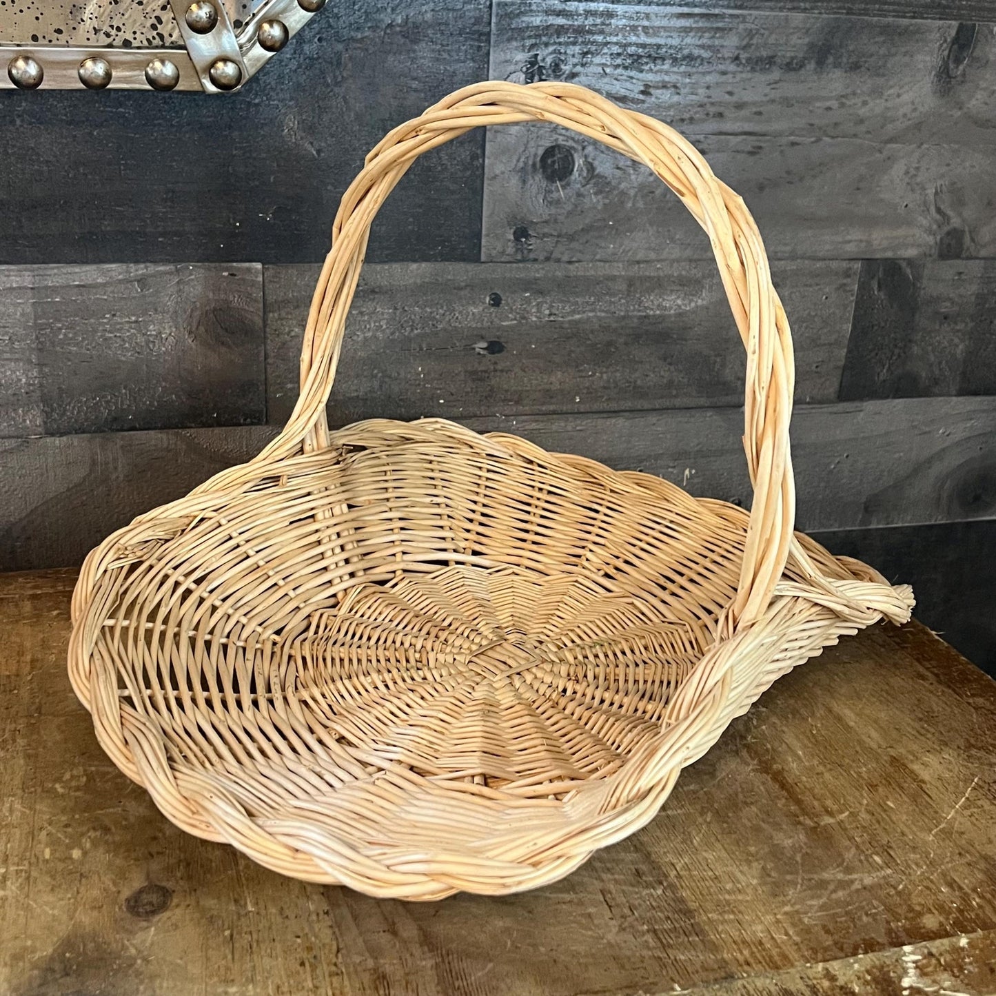 Vintage Blonde Woven Wicker Gathering Basket - Firewood Basket - Flower Basket - Stick Basket