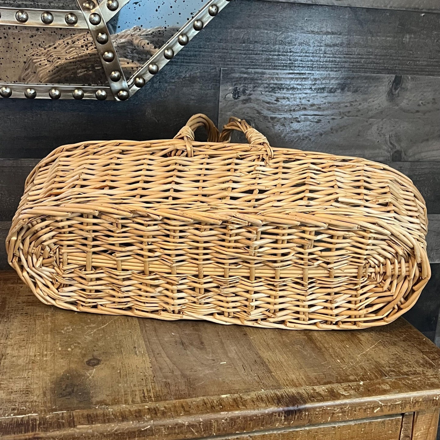 Woven Wicker Rattan Long Handled Basket - Flower Trug - Bread Basket