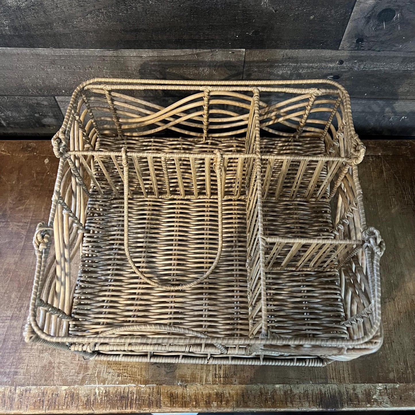 Woven Rattan Picnic Caddy