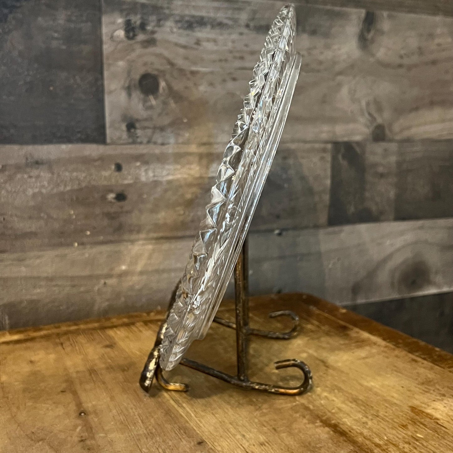 Vintage Crystal Glass Oval Tray - Trinket Tray - Serving Tray - Bar Cart Tray - Perfume Tray