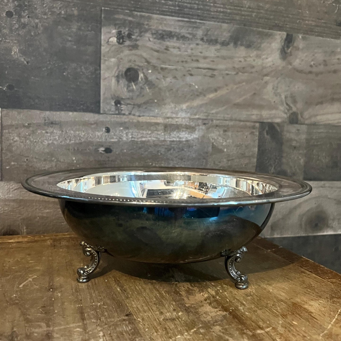 Vintage Silverplated Oneida Tri Footed Bowl with Small Nailhead Rim Accent