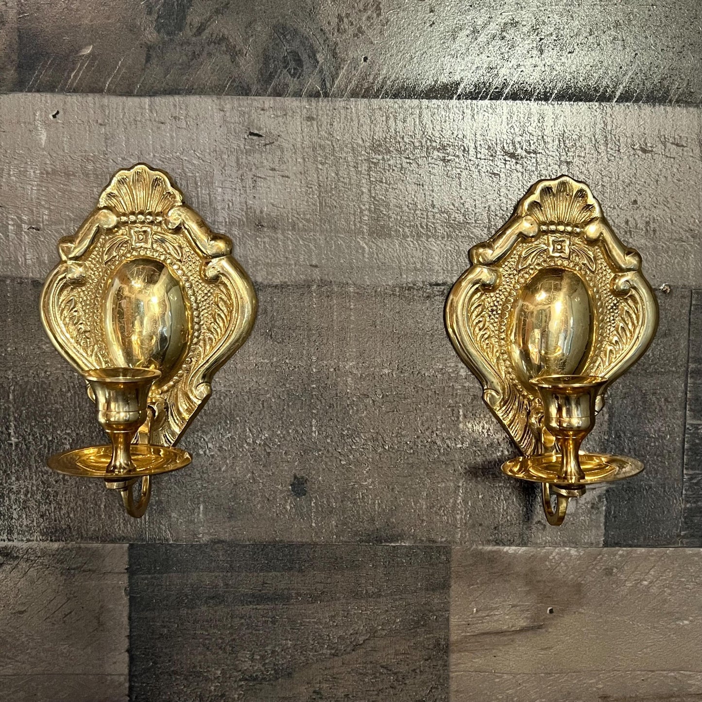 Vintage Pair of Brass Candlestick Holder Wall Sconces