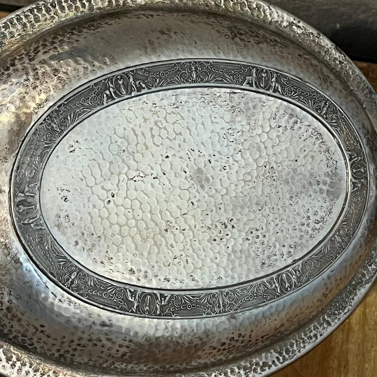 Vintage Hammered Silverplated Oval Handled Dish - Oval Handled Bowl