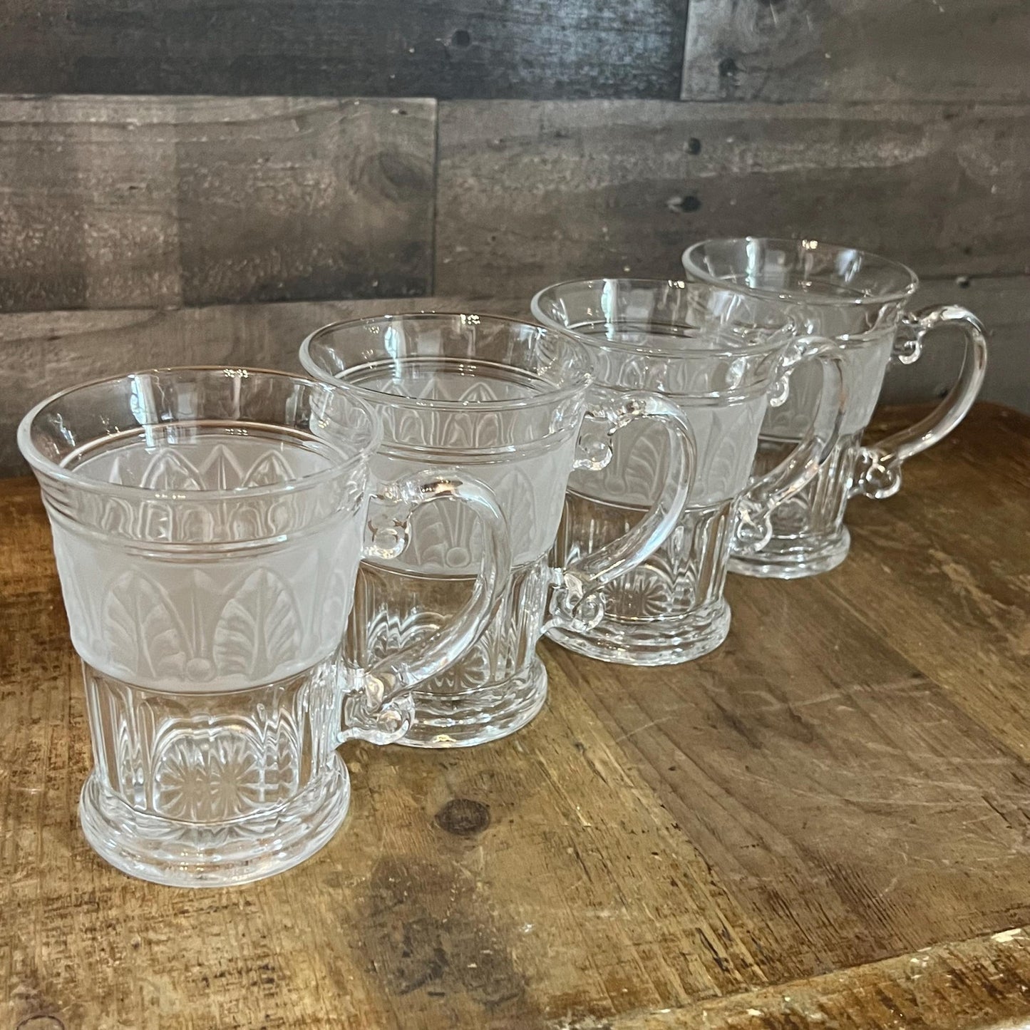 Vintage Set of 4 Crystal Clear Industries Athens Mugs - Coffee Mugs - Irish Coffee Glasses