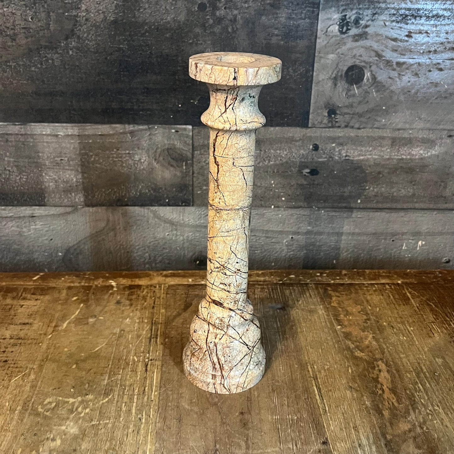 Vintage Stone Tall Candlestick Holder