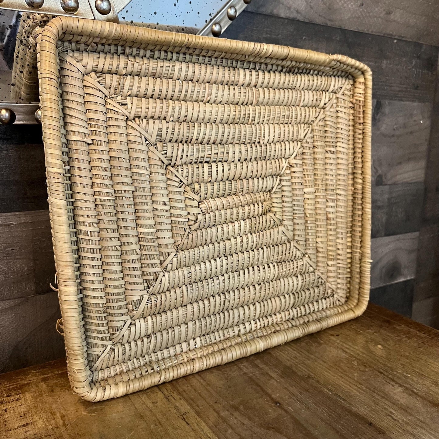 Vintage Seagrass Straw Rectangular Woven Tray