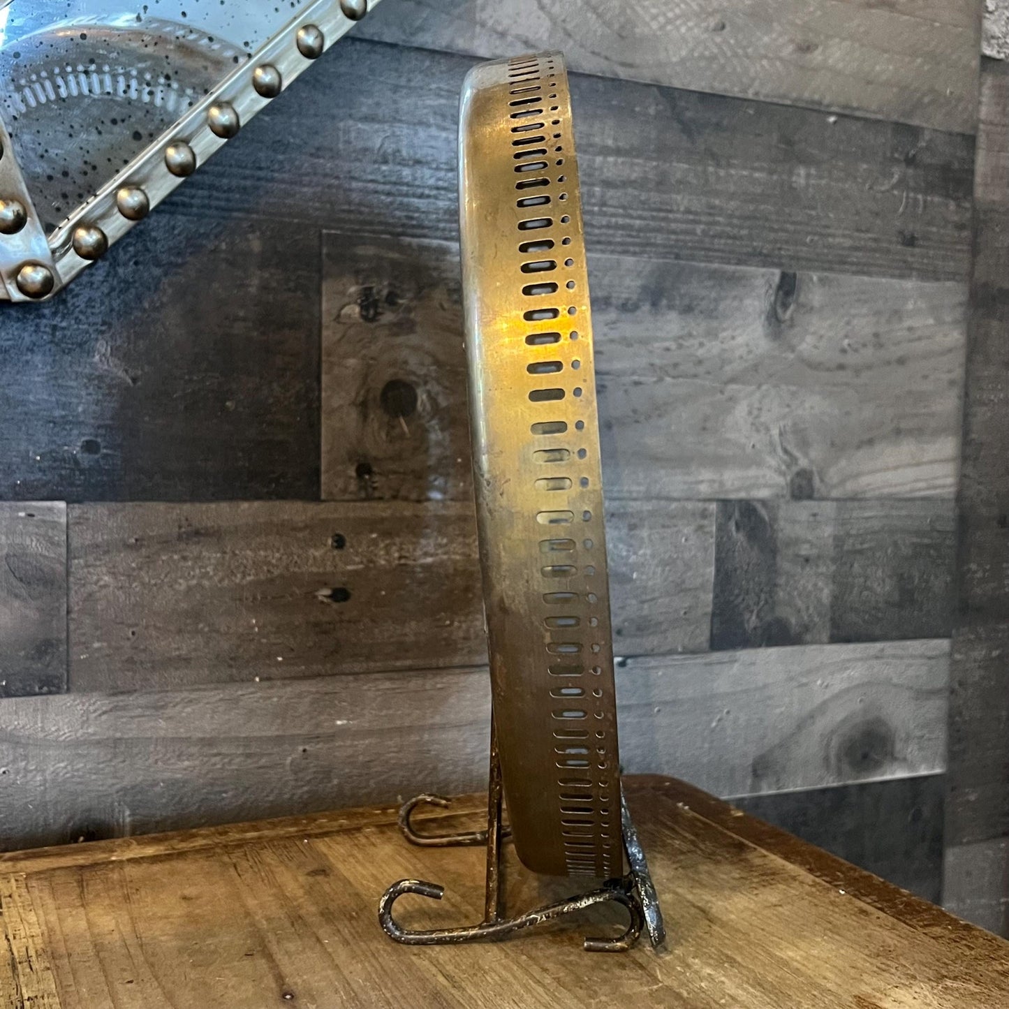 Vintage Brass Round Tray with Reticulated Edge