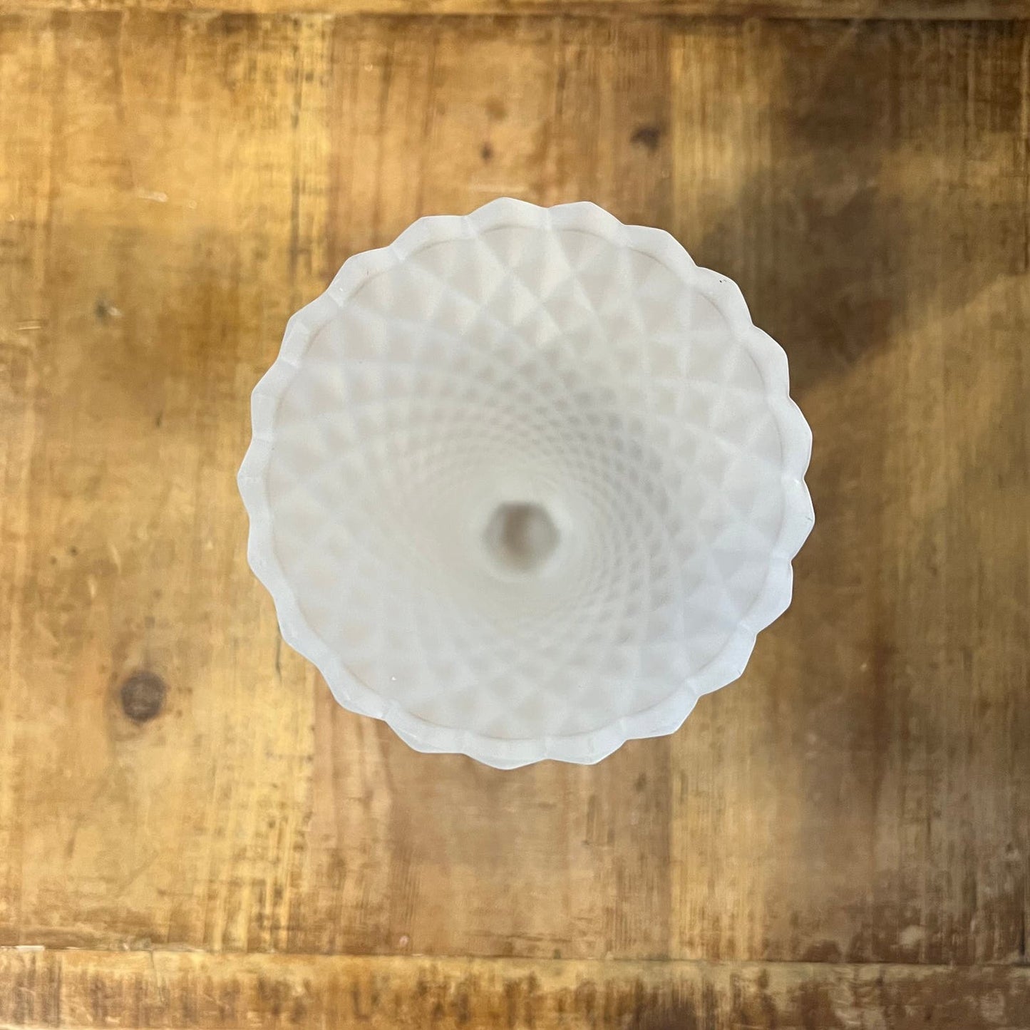 Vintage Satin Frosted Glass Diamond Point Pattern Footed Vase
