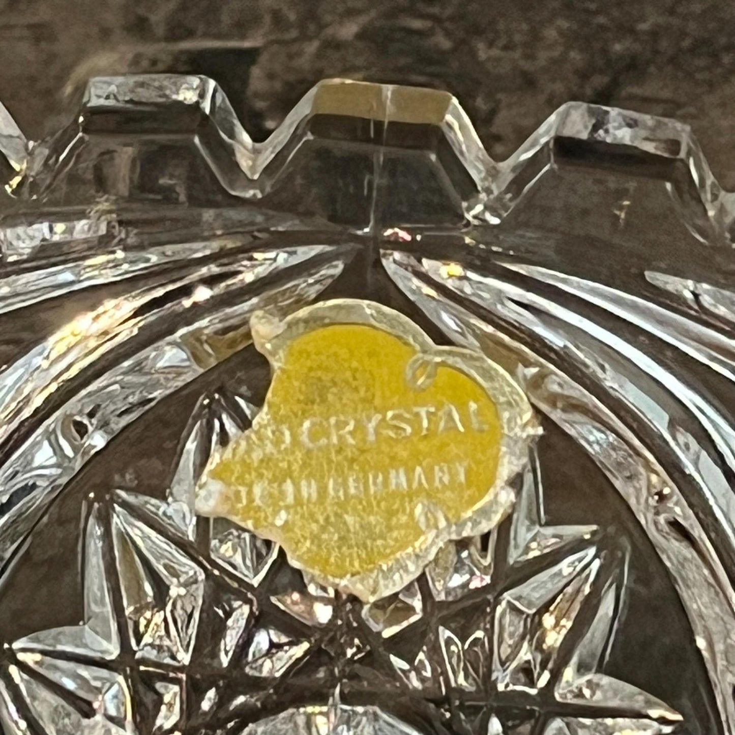 Vintage Thick Cut Crystal Oval Bowl with Gold Tone Brass Cherub Angel Pedestal and Marble Footed Base