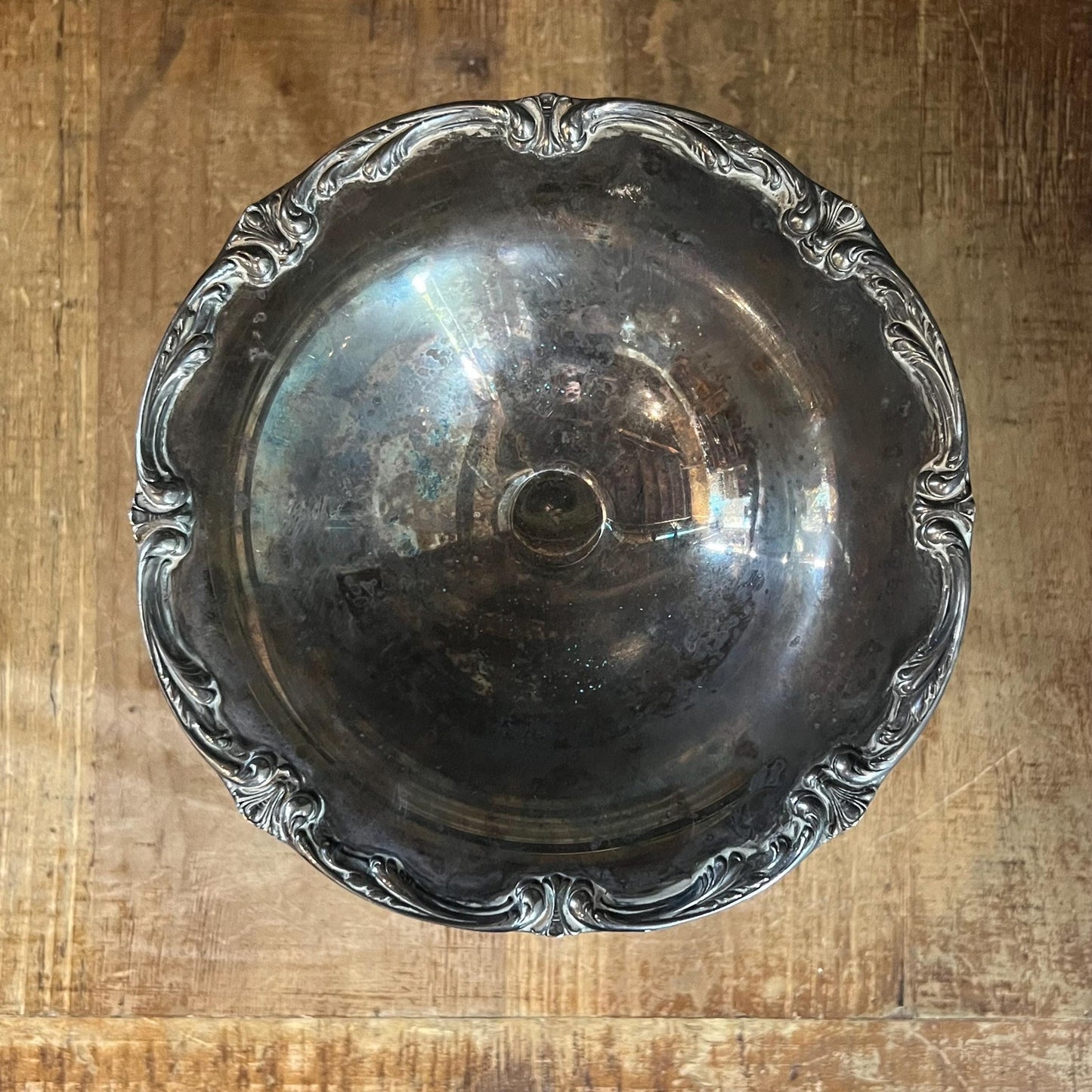 Vintage International Silverplated Long Stem Pedestal Compote Shallow Bowl