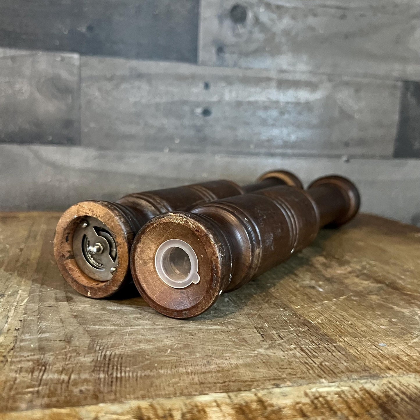 Vintage Tall Wooden Salt and Pepper Shaker / Grinder