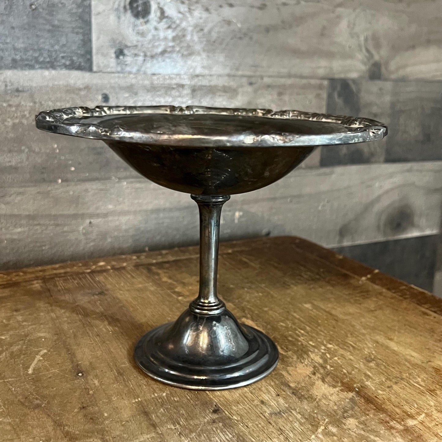 Vintage International Silverplated Long Stem Pedestal Compote Shallow Bowl