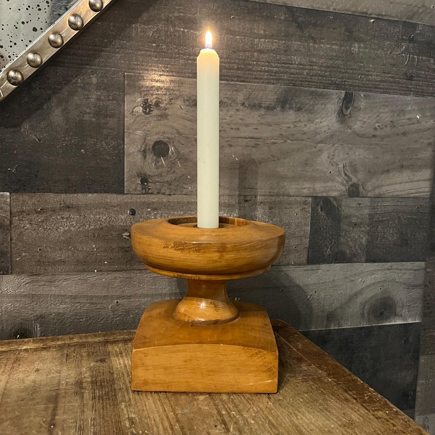 Vintage Wooden Pedestal Candlestick Holder