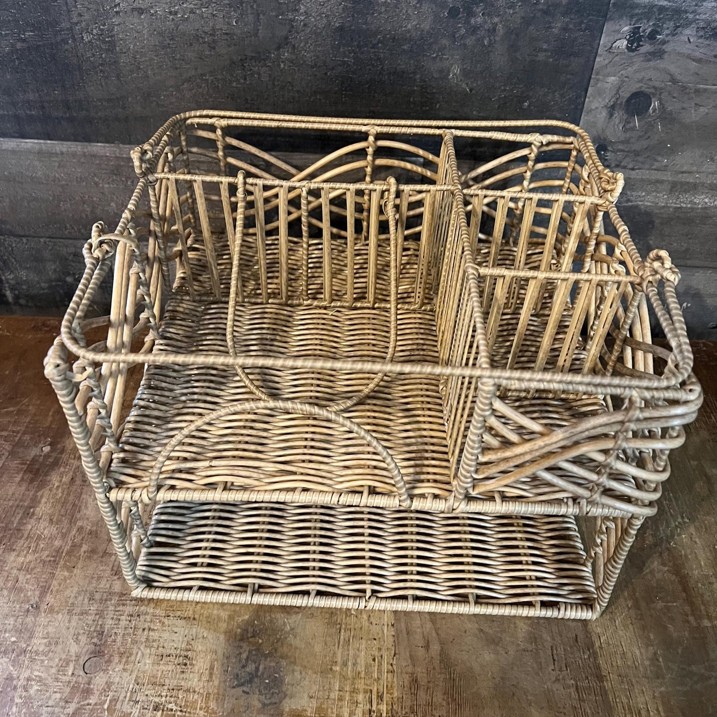 Woven Rattan Picnic Caddy