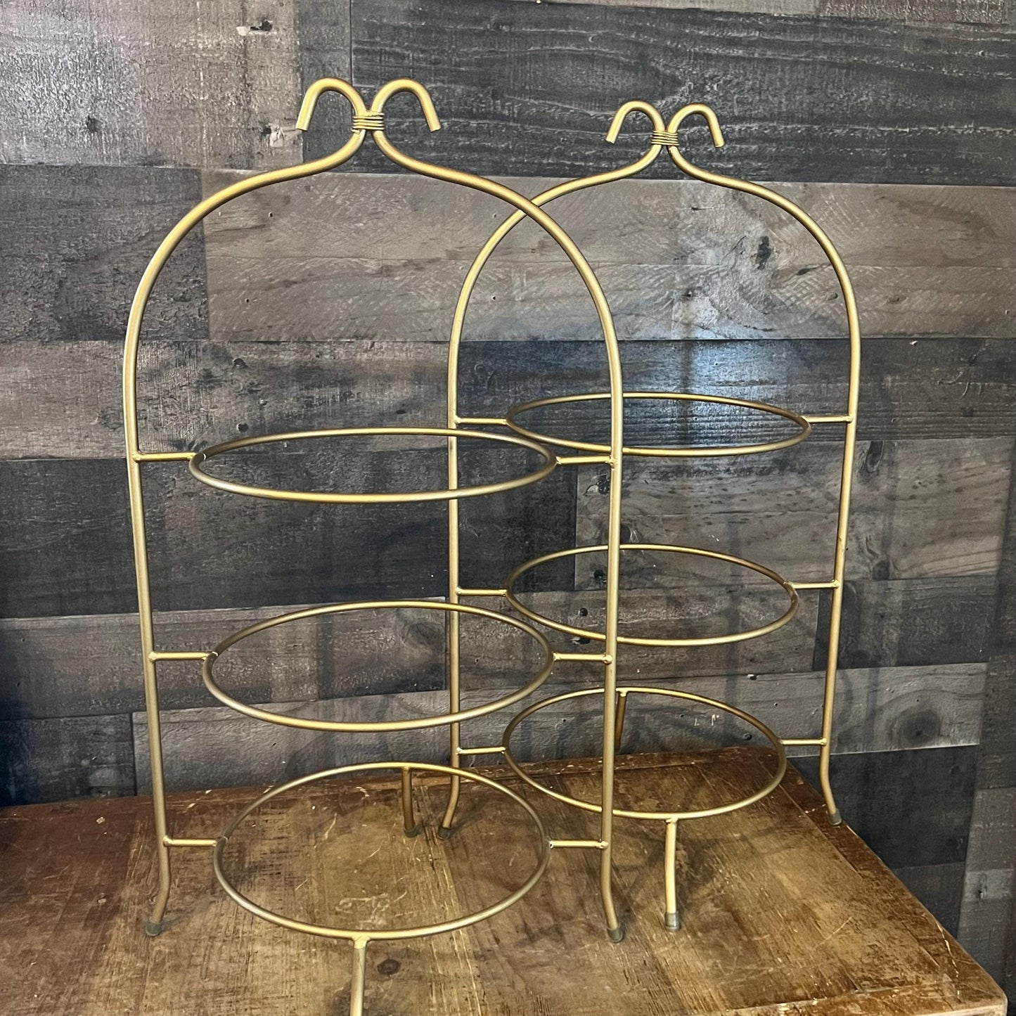 Gold Tone 3 Tier Plate Rack - Pie Rack - Dessert Stand