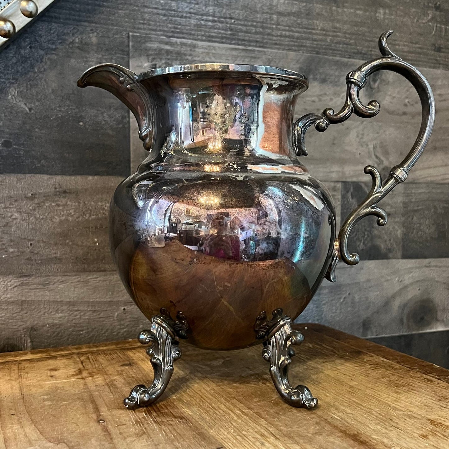 Vintage Birmingham Silver Company Silver on Copper Footed Pitcher