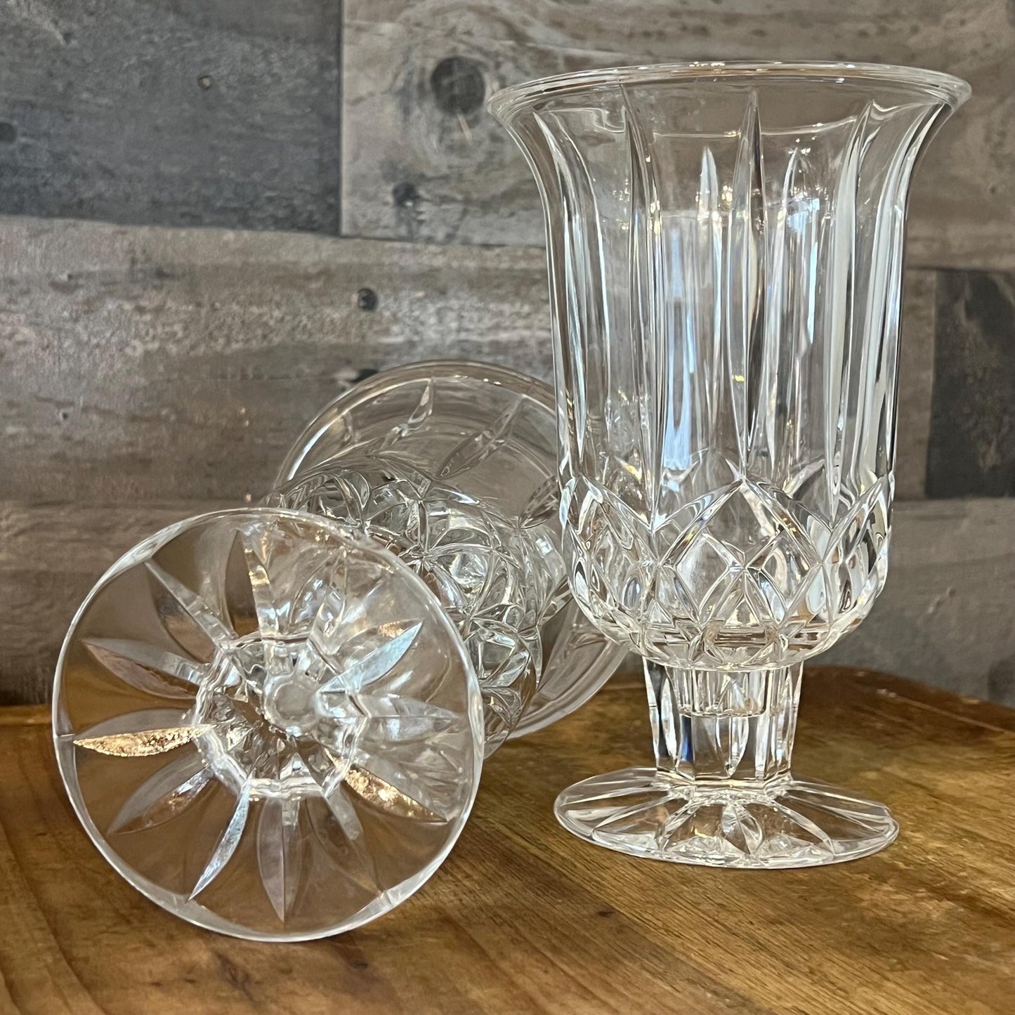Vintage Pair of Crystal Hurricane Candlestick Holders