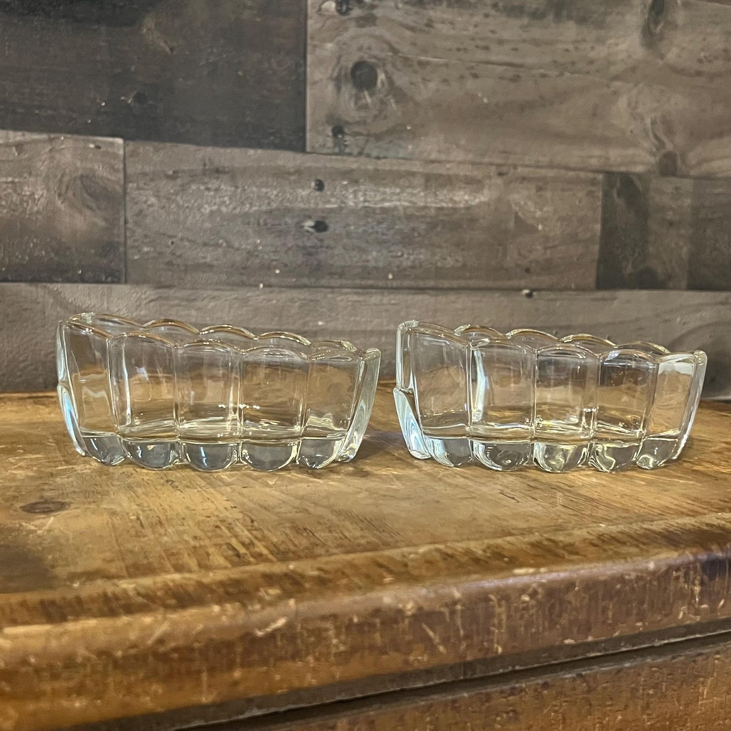 Princess House Crystal Pair of Scallop Rim Spoon Holder - Utensil Rest