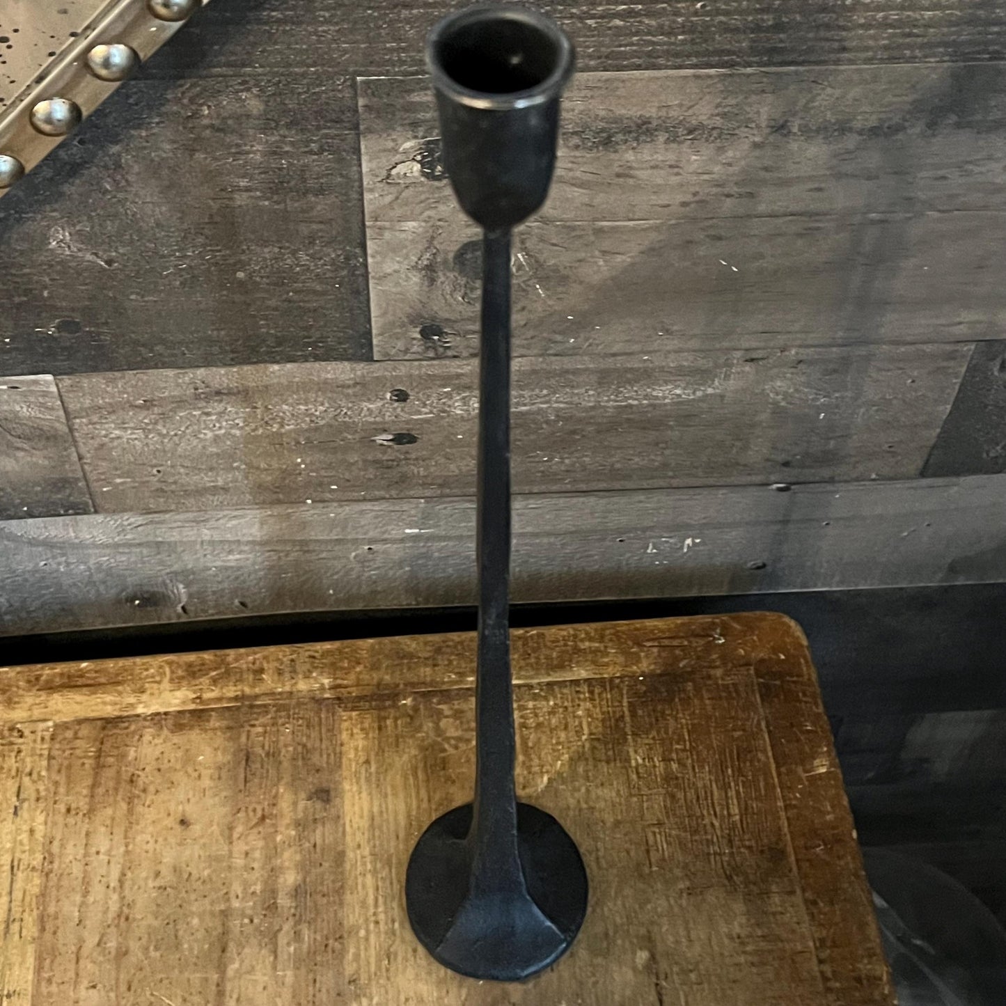 Tall Black Iron Candlestick Holder