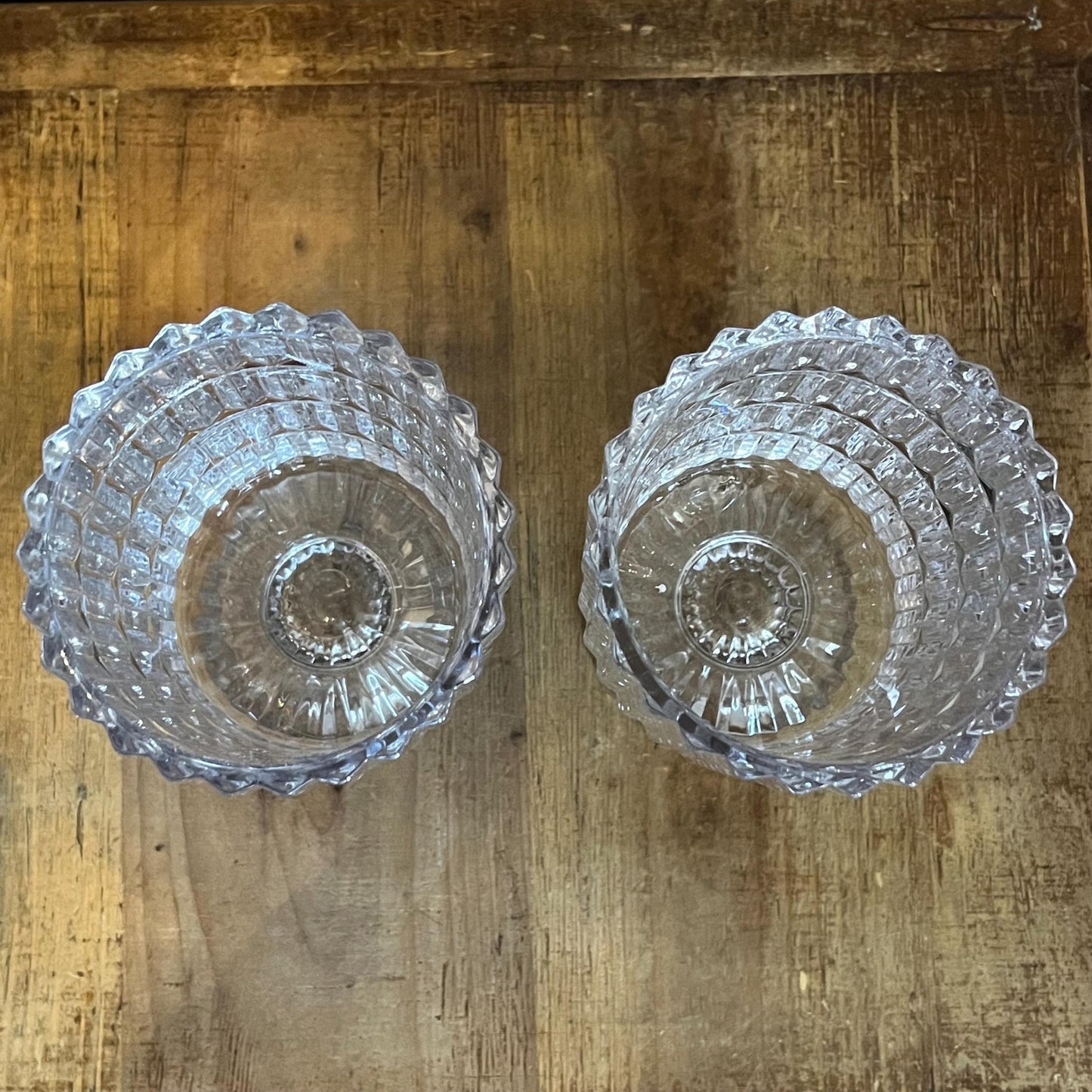 Crystal Footed Pedestal Cylinder Flower Vases - Pair