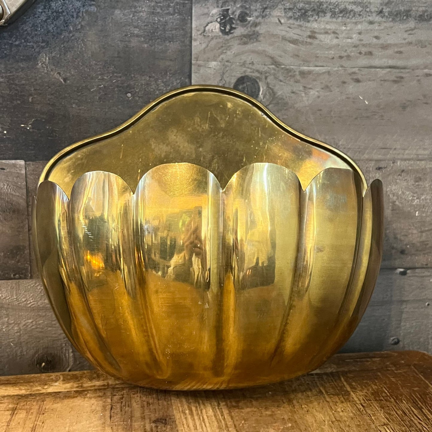 Vintage Brass Scallop Edge Rim Wall Planter
