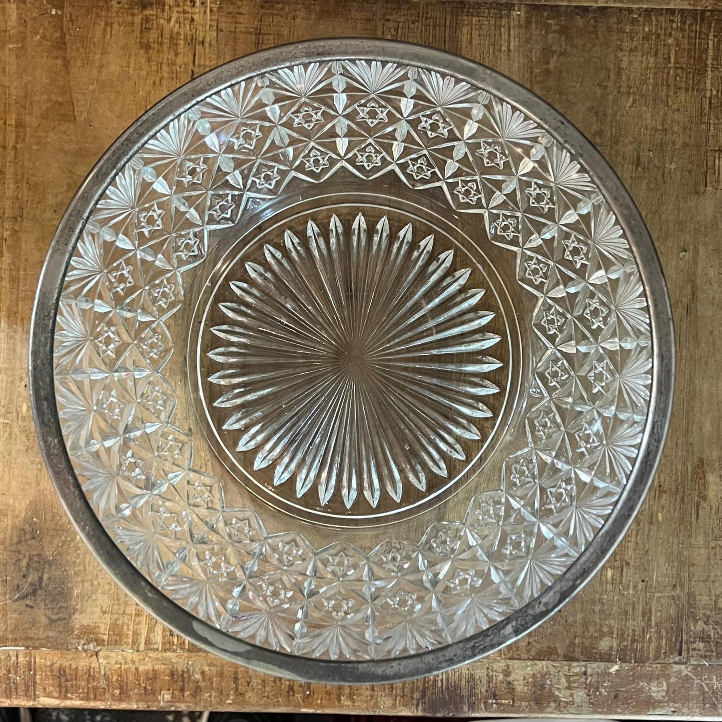 Large Crystal Bowl with Silverplated Rim
