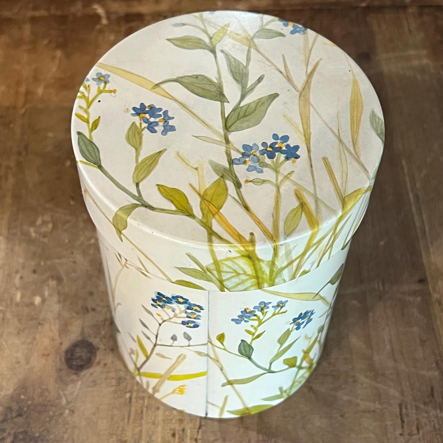 Vintage IRA Denmark Floral Cylinder Lidded Tin Jar