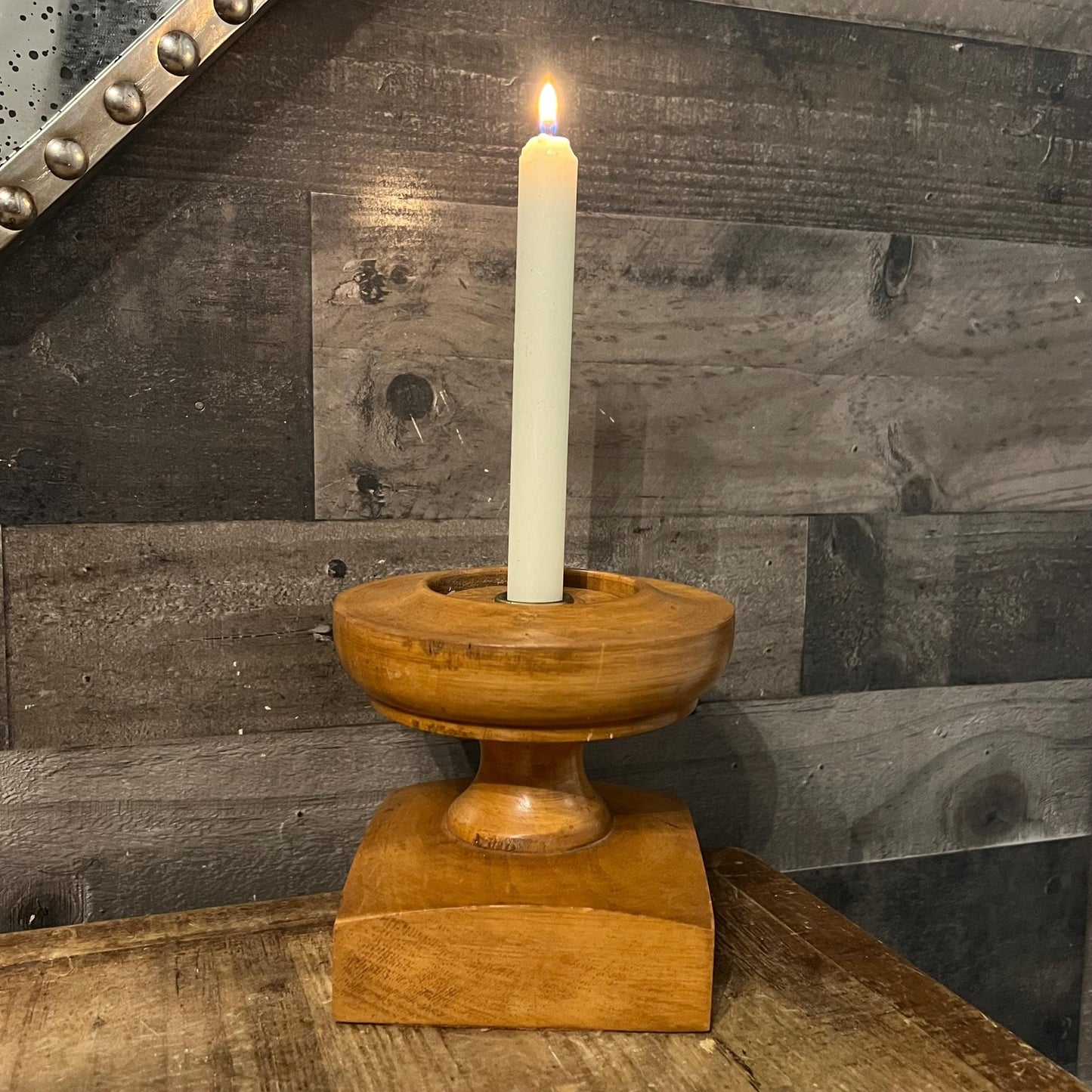 Vintage Wooden Pedestal Candlestick Holder