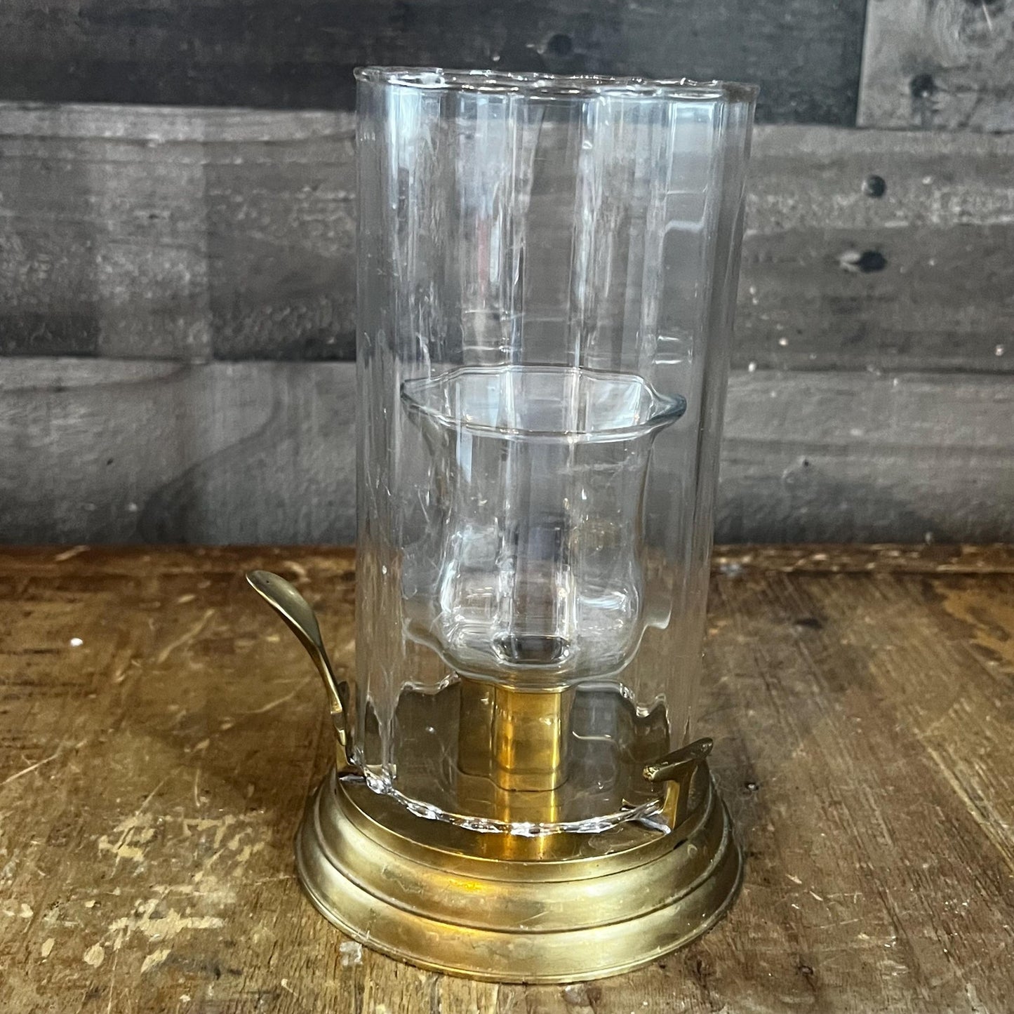 Vintage Brass Candlestick Holder with Glass Hurricane