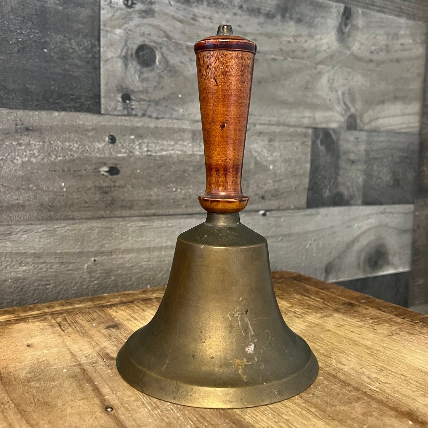Vintage Brass Wooden Handle School Bell - Hand Bell