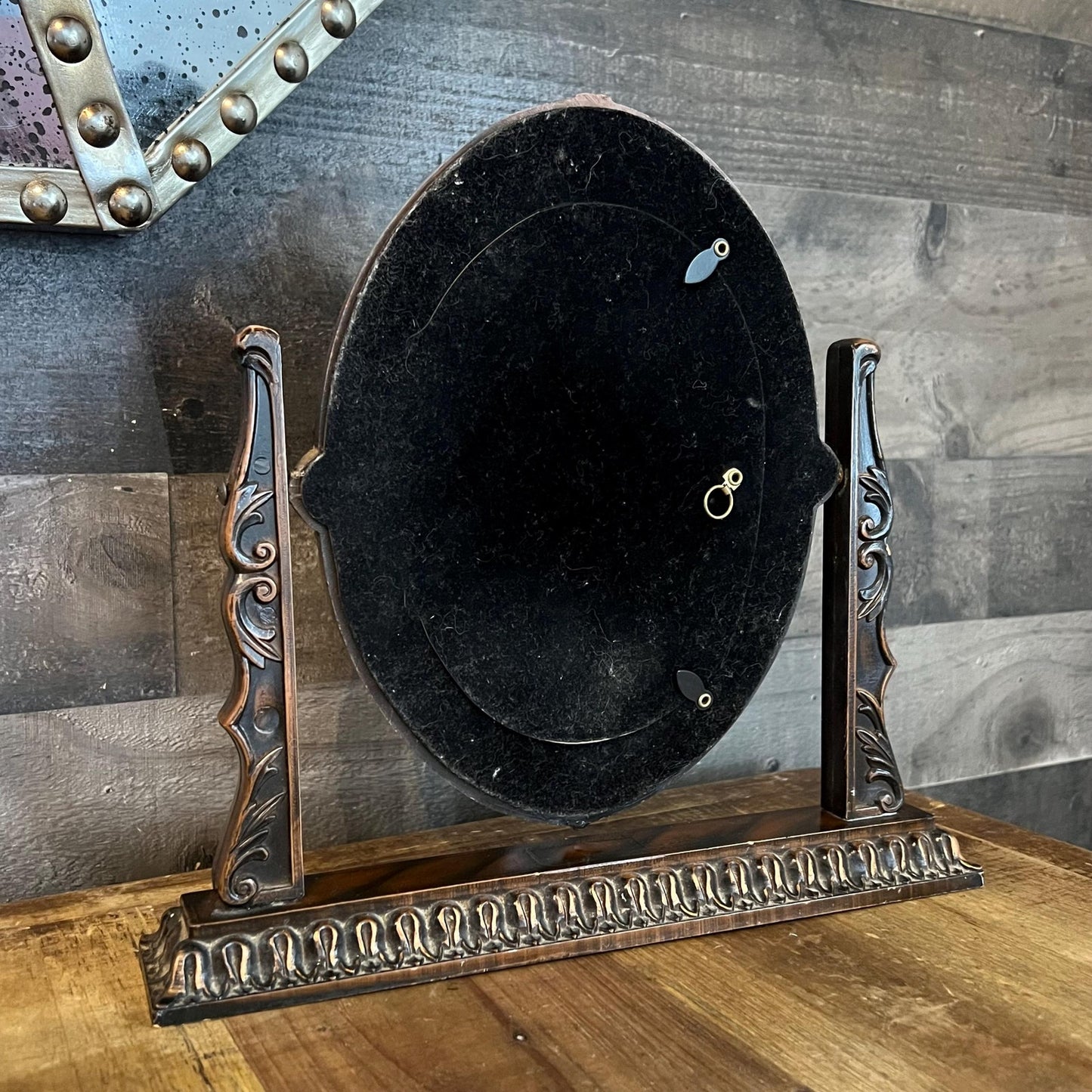 Vintage Small Brown Victorian Baroque Style Mirror on Swivel