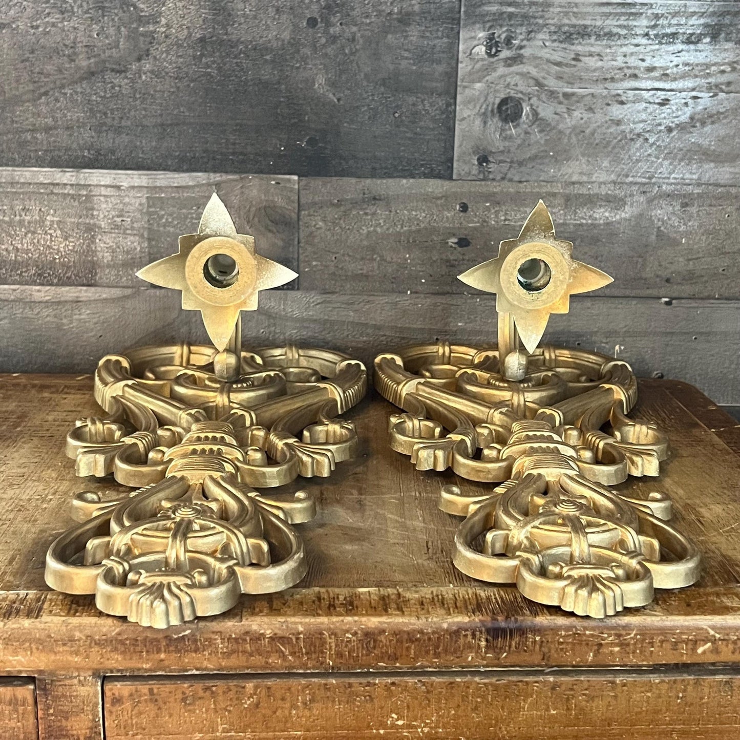 Vintage Pair of Gold Tone Dart Industries Candlestick Holder Wall Sconces