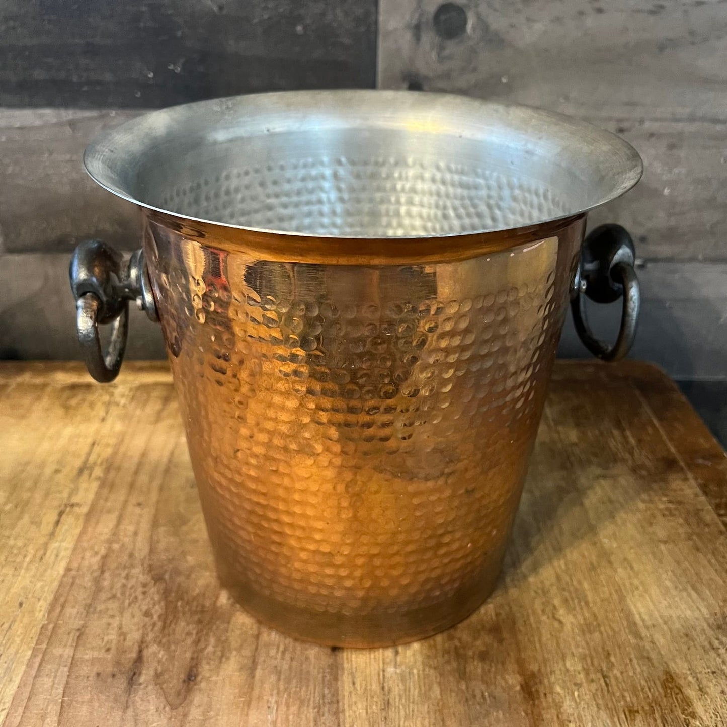 Vintage Hammered Copper Handled Ice Bucket - Champagne Chiller