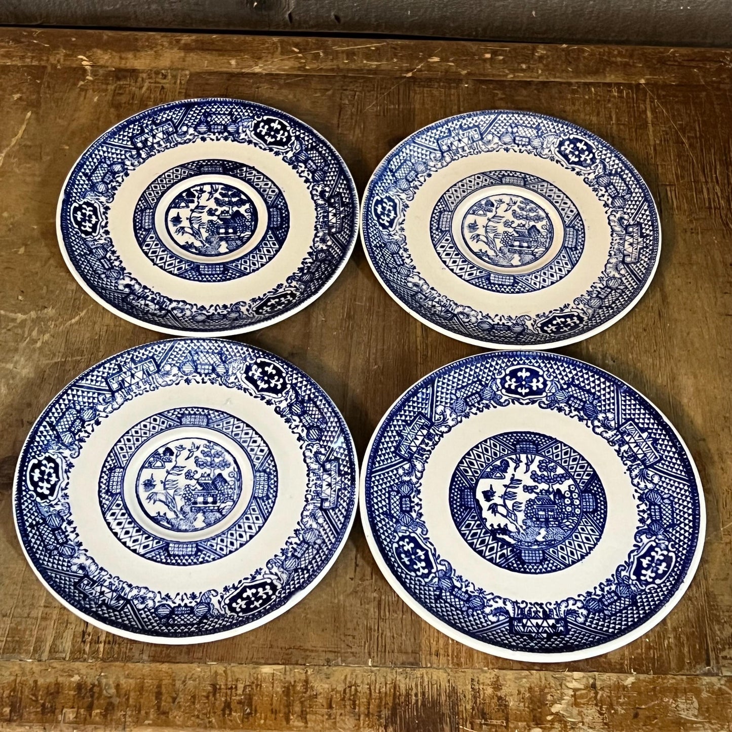 Set of 4 Vintage Blue Willow Saucers - Small Plates