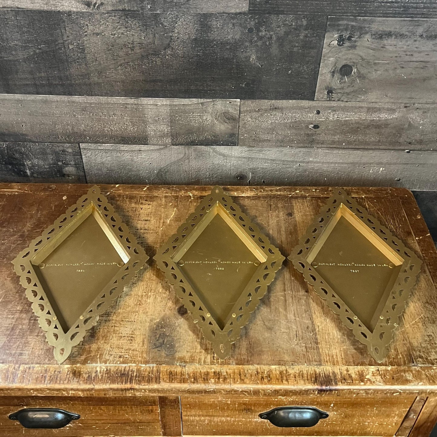 Vintage Homco Diamond Shaped Gold and Beige Tone Wall Plaques - Set of 3