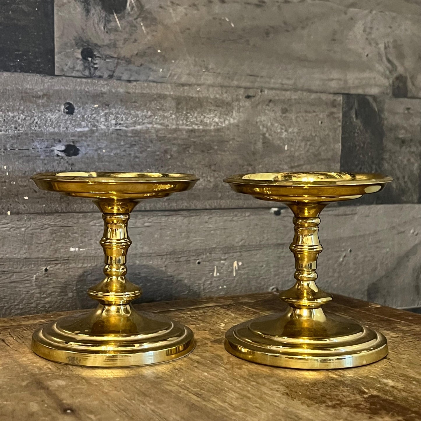 Vintage Brass Pedestal Pillar Candle Holders - Pair