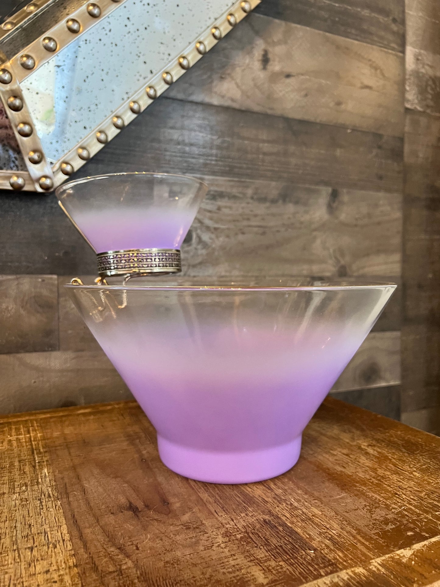 Vintage Blendo glass purple chip and dip bowl