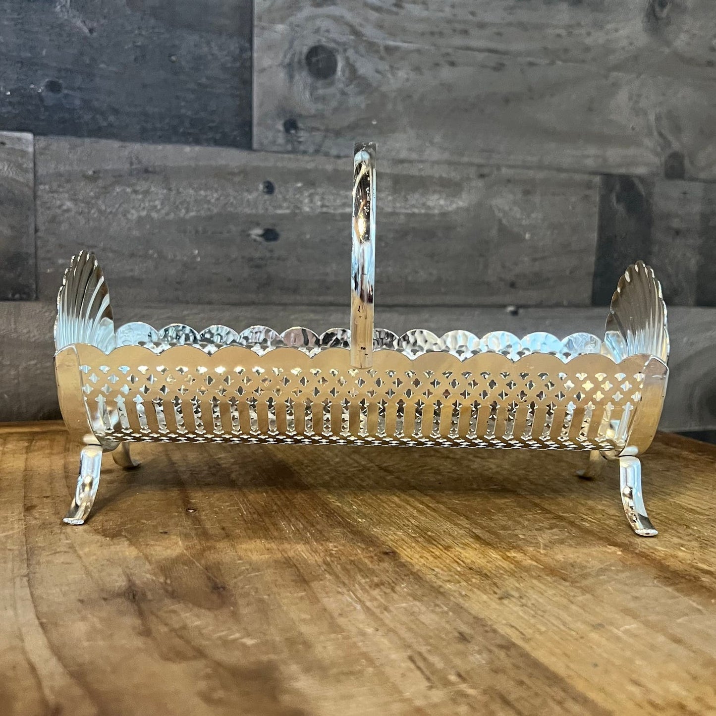 Vintage Silverplated Shell Accent Footed Cracker Tray Basket