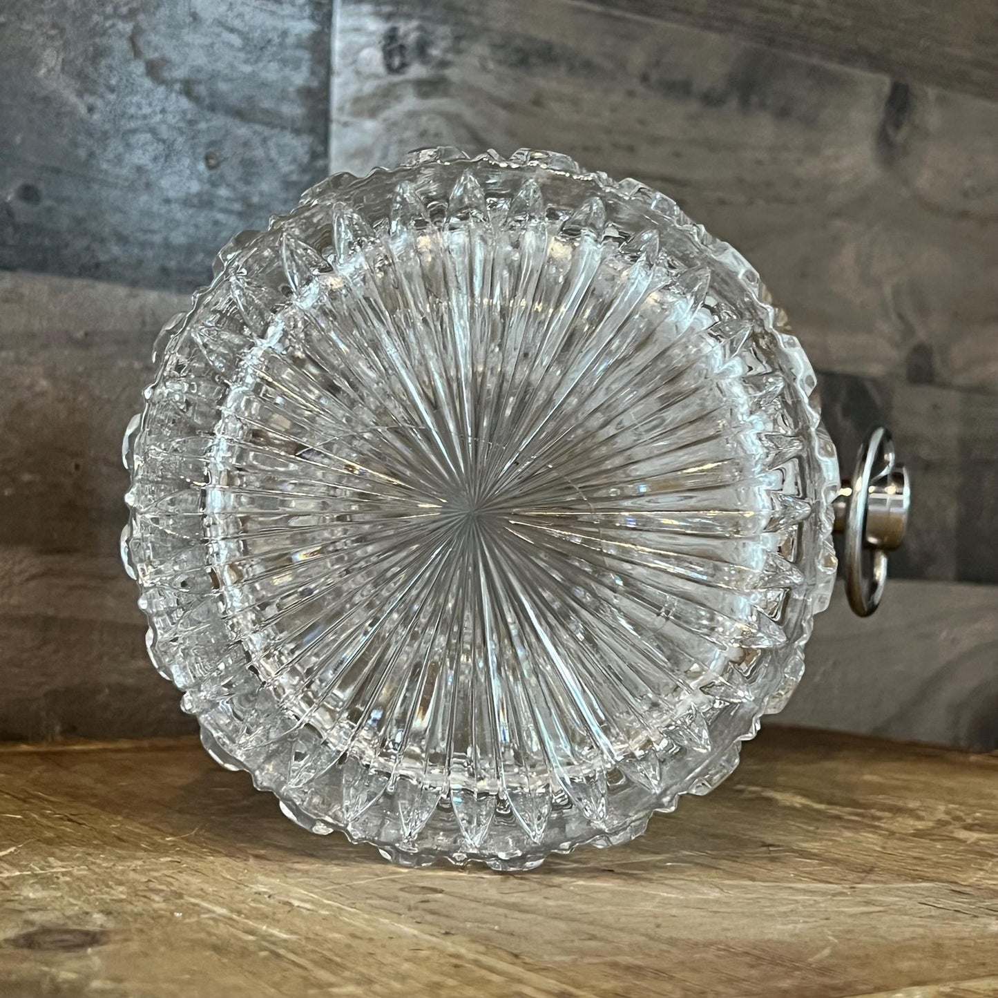 Vintage Crystal Glass Ice Bucket with Silver Tone Rim and Handles - Champagne Cooler - Bottle Chiller
