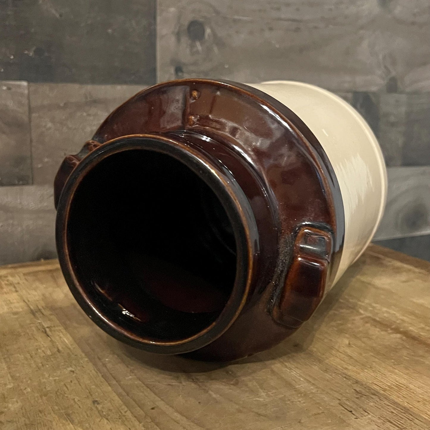 Vintage McCoy Pottery Brown and Cream Double Handled Stoneware Canister