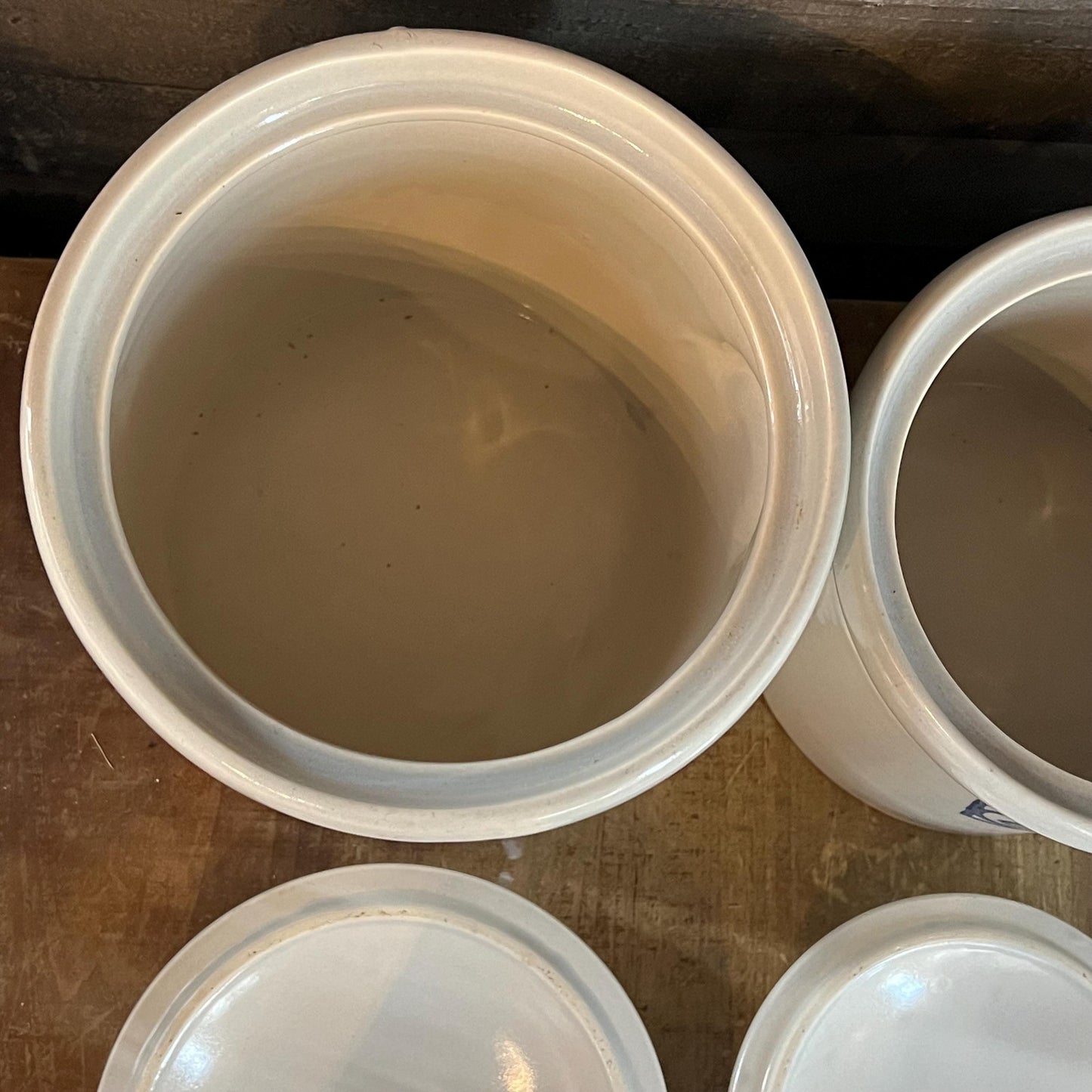 Vintage Pfaltzgraff Yorktowne Stoneware Lidded Canister Set Numbered in Blue 1, 2, 3, 4 - Set Of 4 - Made In USA - Crock Storage Jar Set